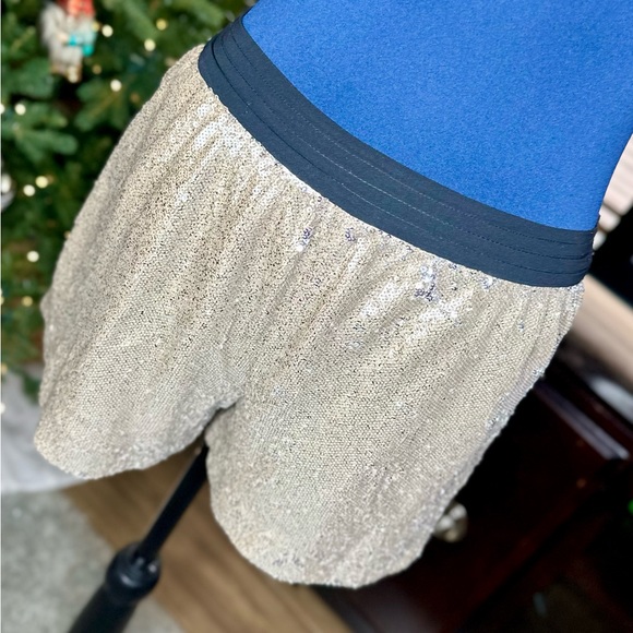 Zara Basic Metallic Gold Sequins Mini Shorts - Picture 5 of 13